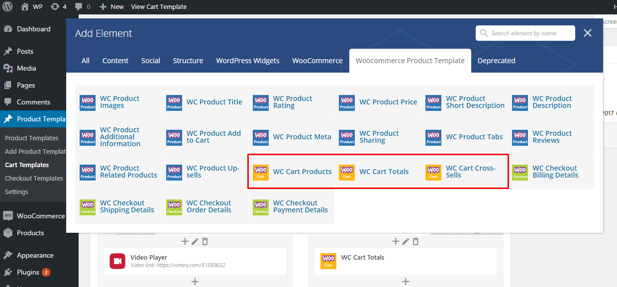 Cart page templates vc elements